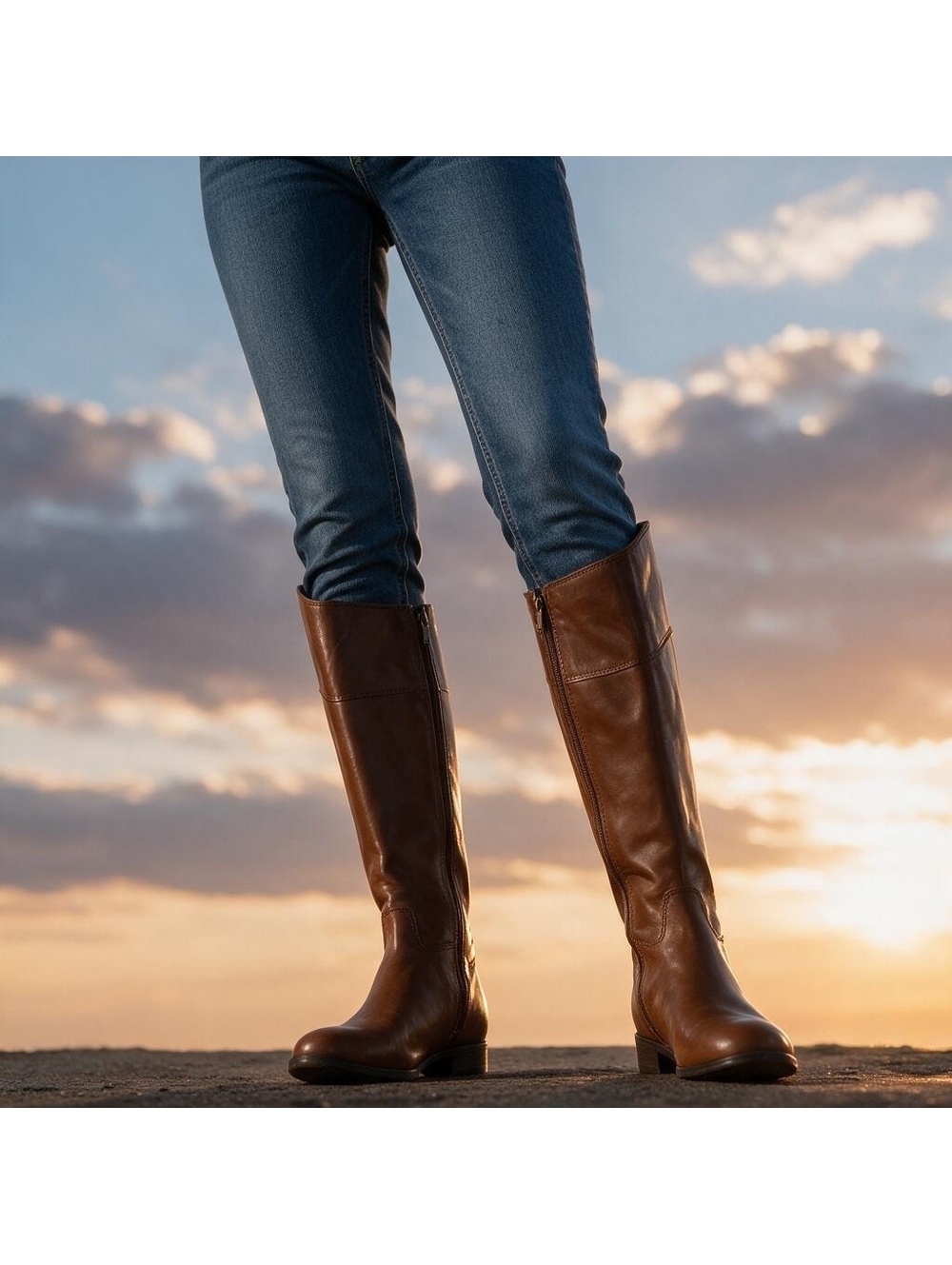 Ciao Bella Rene Cognac Brown Vegan Leather Tall Riding Boots Side Zip Size 7 EUC